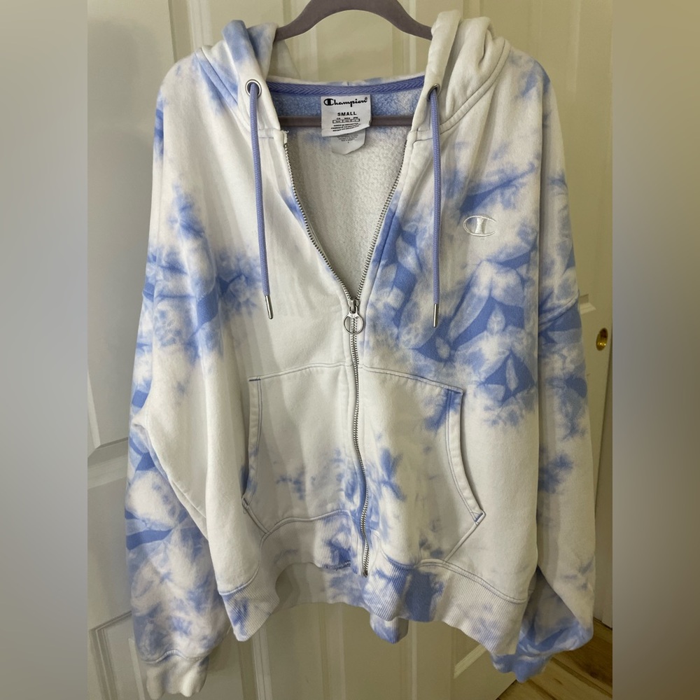 champion blue watercolor oversized zip up
